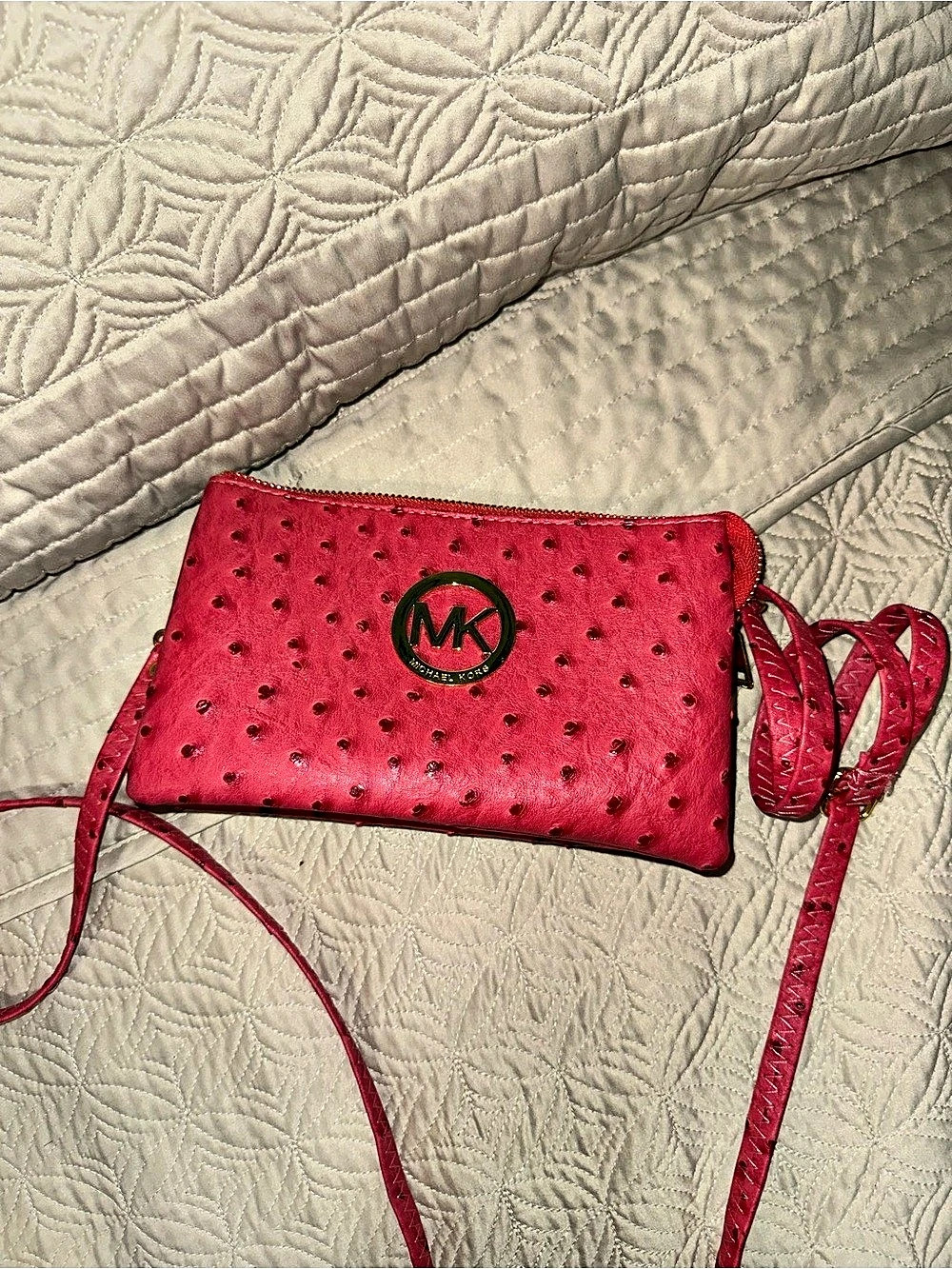 Michael Kors Pink Ostrich-Embossed Crossbody Bag